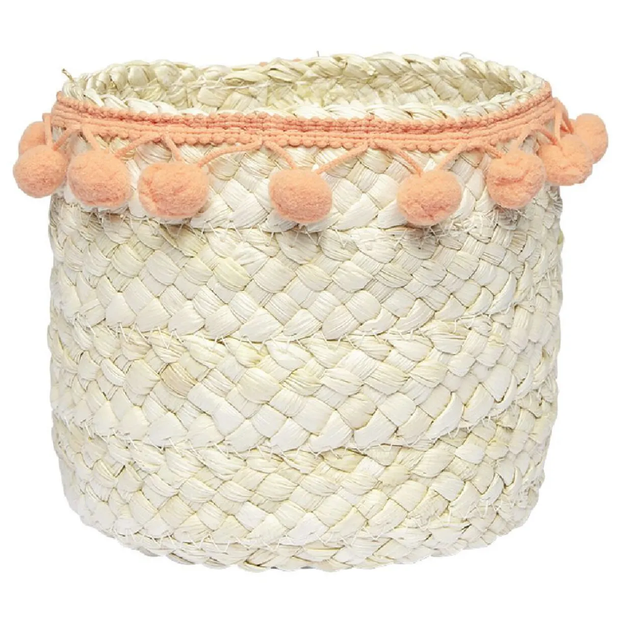 Rangement|Gifi Panière ronde en jonc naturel avec pompons orange Ø16 cm