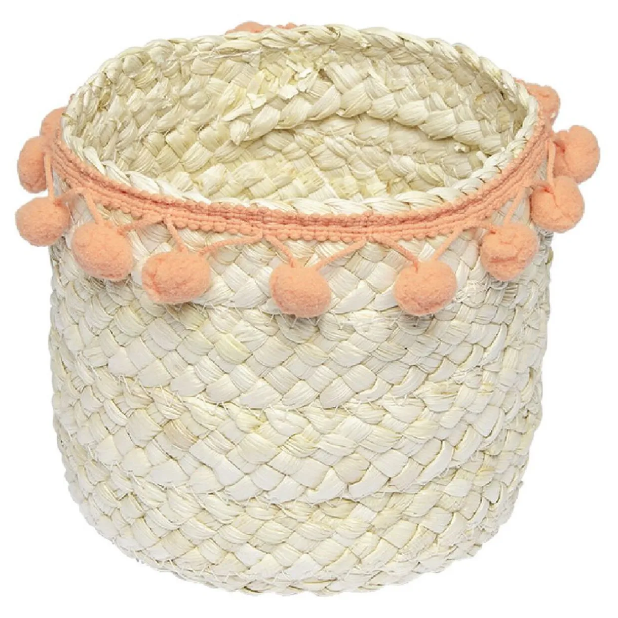 Rangement|Gifi Panière ronde en jonc naturel avec pompons orange Ø16 cm