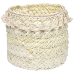 Rangement|Gifi Panière ronde en jonc naturel avec pompons rose Ø19 cm