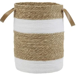 Rangement|Gifi Panière ronde en jute naturel bandes blanches Ø30xH40 cm - LENA
