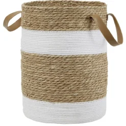 Rangement|Gifi Panière ronde en jute naturel bandes blanches Ø30xH40 cm - LENA