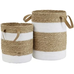 Rangement|Gifi Panière ronde en jute naturel bandes blanches Ø30xH40 cm - LENA
