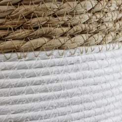 Rangement|Gifi Panière ronde en jute naturel bandes blanches Ø30xH40 cm - LENA