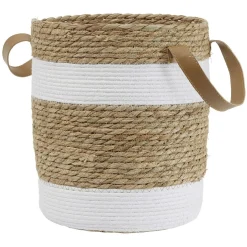 Rangement|Gifi Panière ronde en jute naturel bandes blanches Ø25xH30 cm - LENA