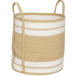Rangement|Gifi Panière ronde naturel bandes blanches Ø43xH43 cm - SAMI