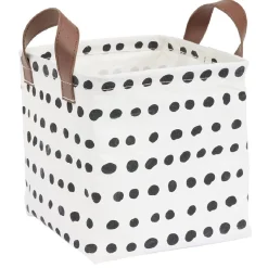 Rangement|Gifi Panière tissu carrée avec anse motif pois noir et blanc 20x20x20cm
