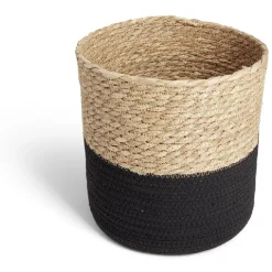 Rangement|Gifi Panière tressée bi-matière coton et jacynthe noir et naturel Ø24xH24cm