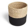 Rangement|Gifi Panière tressée bi-matière coton et jacynthe noir et naturel Ø21xH21cm