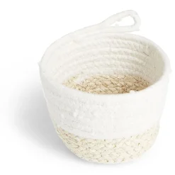 Rangement|Gifi Panière tressée coton, maïs et polyester blanc et beige Ø15xH12cm