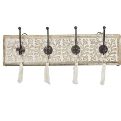 Rangement|Gifi Patère manguier sculpté naturel 4 crochets avec pompons