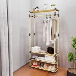 Rangement|Gifi Penderie avec 3 étageres bois beige et plastique noir - 77x28xH164cm