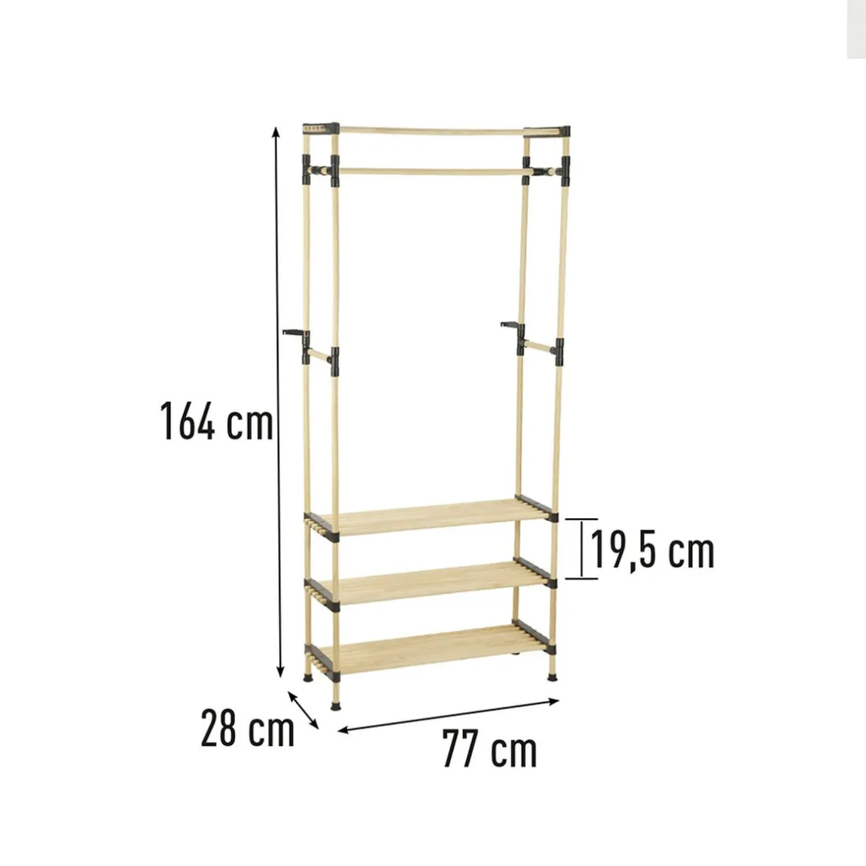 Rangement|Gifi Penderie avec 3 étageres bois beige et plastique noir - 77x28xH164cm