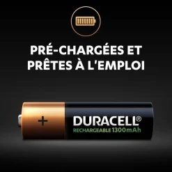 Gifi Pile rechargeable Duracell AA 1300 mAh, LR6 - Lot de 4