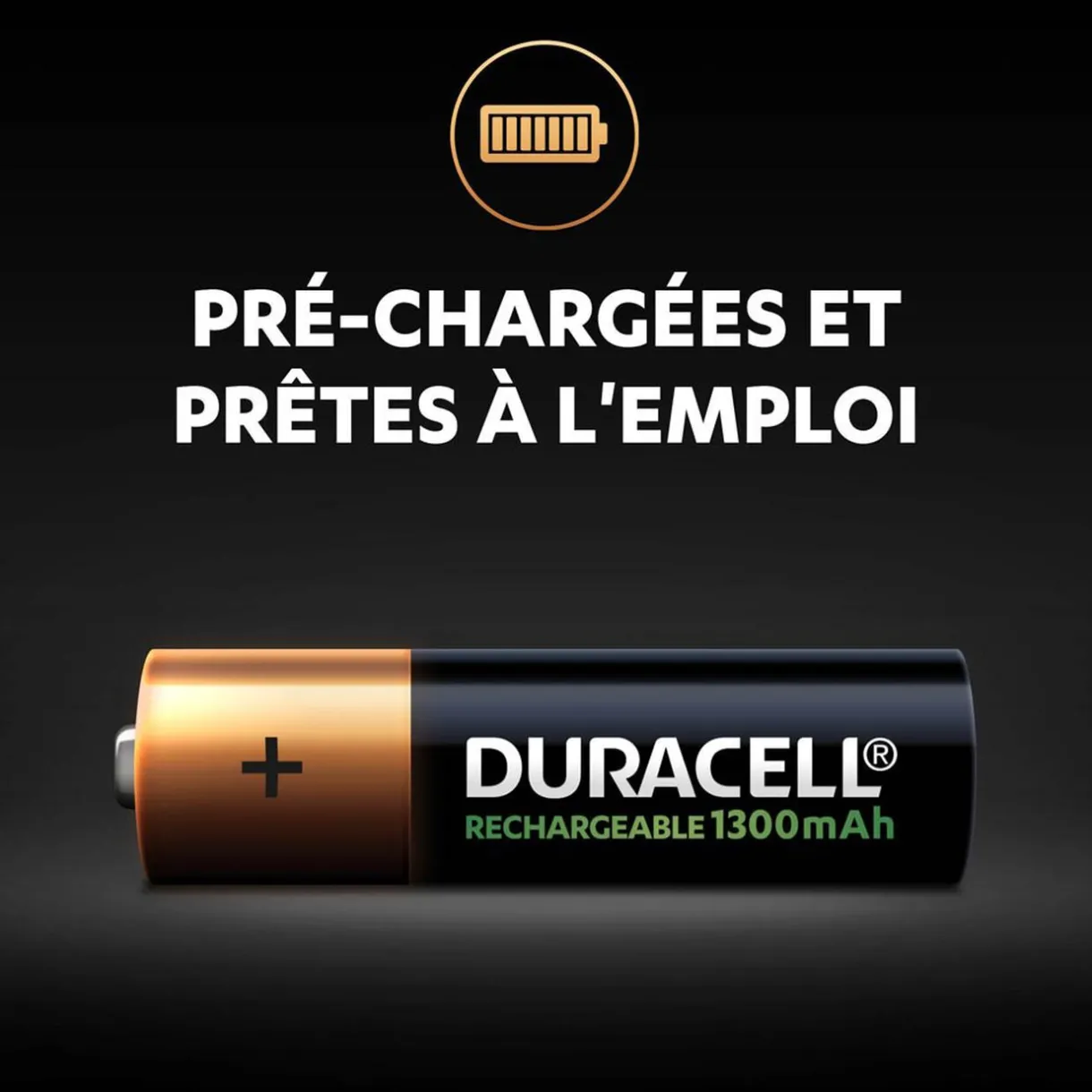 Gifi Pile rechargeable Duracell AA 1300 mAh, LR6 - Lot de 4