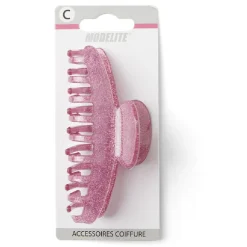 Discount Gifi Pince à cheveux à paillettes plastique rose 10cm