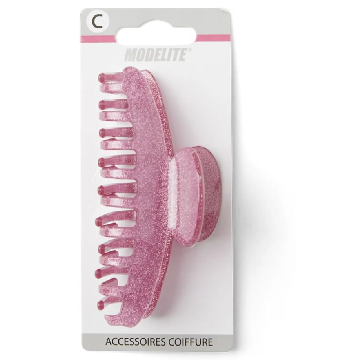Discount Gifi Pince à cheveux à paillettes plastique rose 10cm