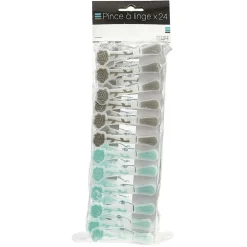 Entretien Du Linge|Gifi Pince à linge design fleur grise et bleue x24