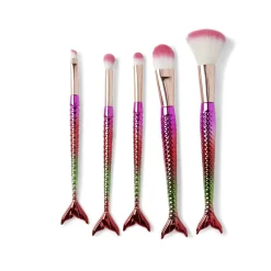 Discount Gifi Pinceau cosmétique sirène 5 pièces avec trousse transparente pailletée