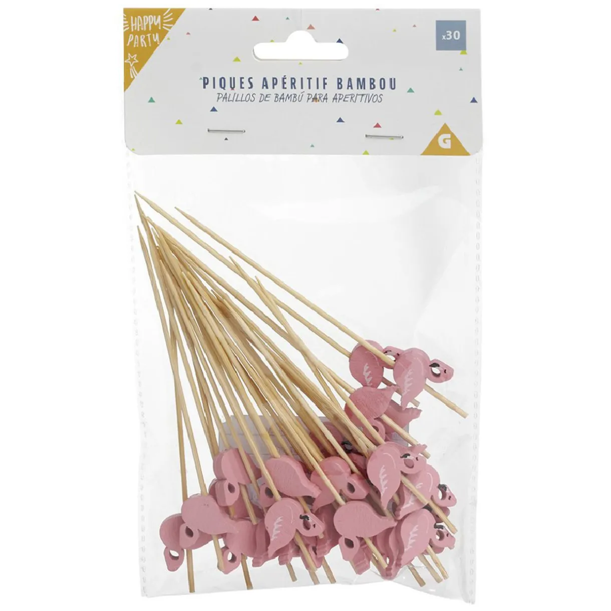 Pique pour apéritif décor pastéque, ananas, cactus ou flamand rose en bambou x30^Gifi