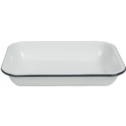 Plat à four acier émaillé blanc contour bleu^Gifi Discount