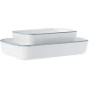 Plat cuisson rectangulaire blanc bordure bleue 1L et 2L x2^Gifi Outlet