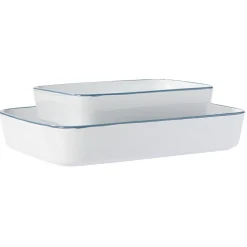 Plat cuisson rectangulaire blanc bordure bleue 1L et 2L x2^Gifi Outlet