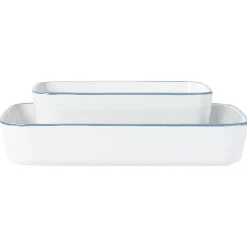 Plat cuisson rectangulaire blanc bordure bleue 1L et 2L x2^Gifi Outlet