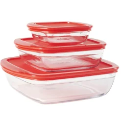 Plat en verre transparent Ôcuisine avec couvercle rouge x3^Gifi Best