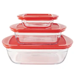 Plat en verre transparent Ôcuisine avec couvercle rouge x3^Gifi Best