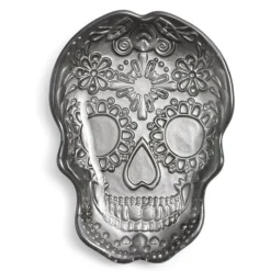 Plat Halloween tête de mort mexicaine en verre noir 15x11xH2cm^Gifi New