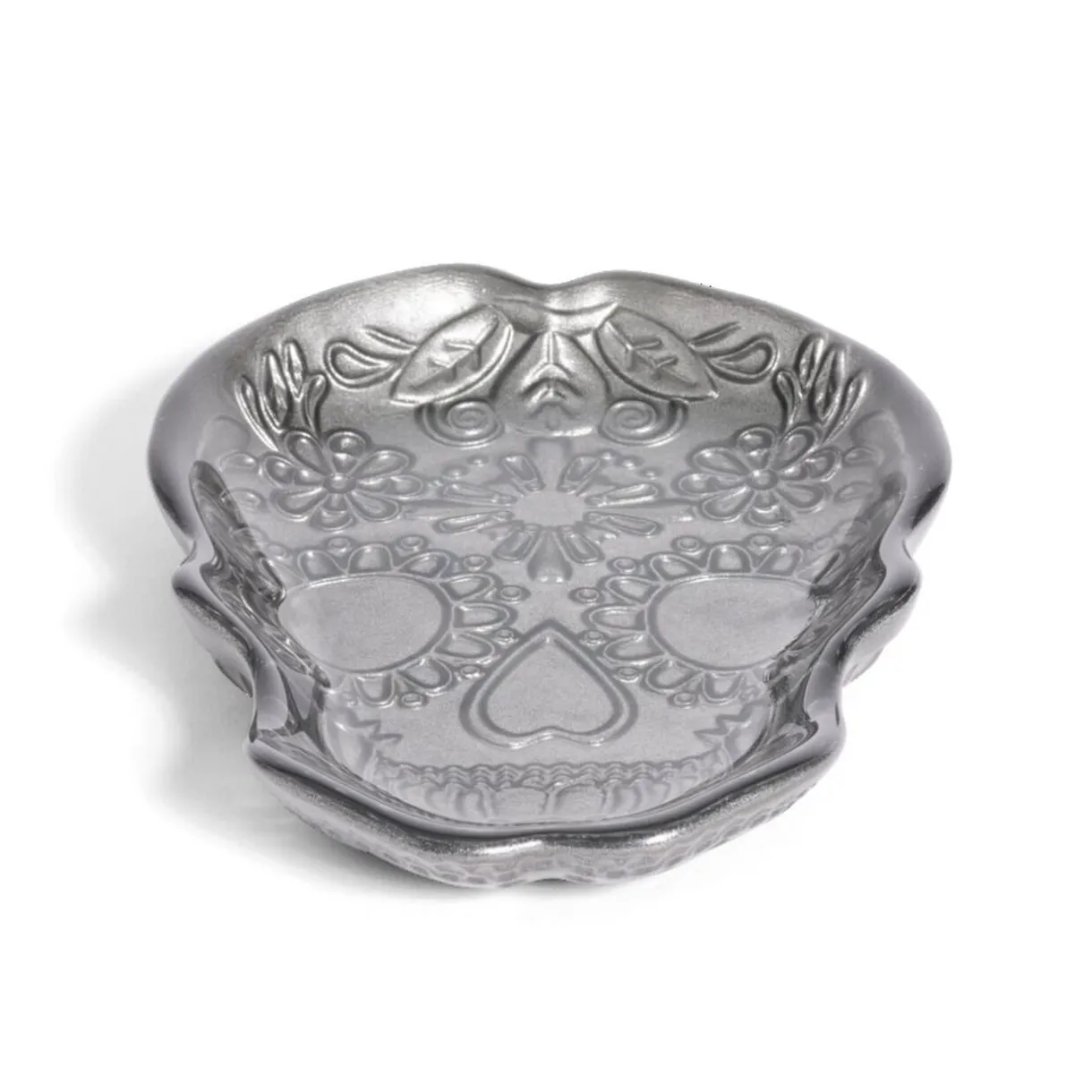 Plat Halloween tête de mort mexicaine en verre noir 15x11xH2cm^Gifi New