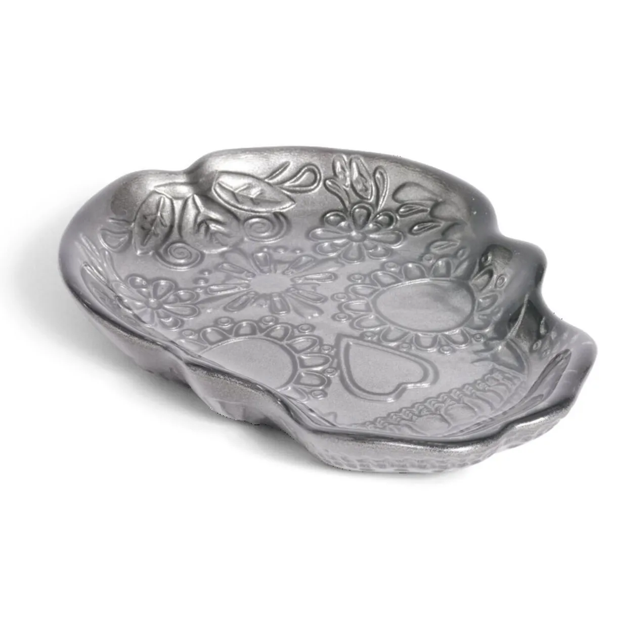 Plat Halloween tête de mort mexicaine en verre noir 15x11xH2cm^Gifi New