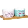 Plateau + 2 coupelles apéritif motif flamant rose^Gifi Online