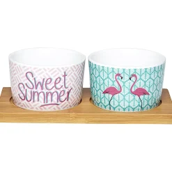 Plateau + 2 coupelles apéritif motif flamant rose^Gifi Online