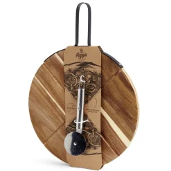 Plateau à pizza en bois avec roulette en acier^Gifi