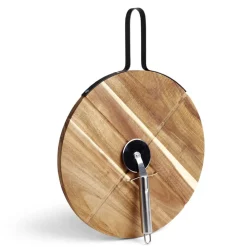 Plateau à pizza en bois avec roulette en acier^Gifi
