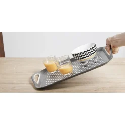 Plateau antidérapant avec poignées gris et blanc^Gifi Discount