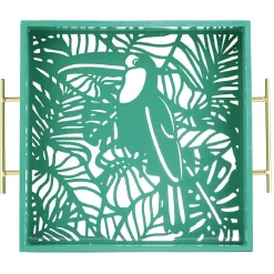 Plateau avec motif tropicaux découpe et fond en verre^Gifi Clearance