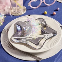 Plateau carton étoile argenté Ø24,5cm x6^Gifi Online