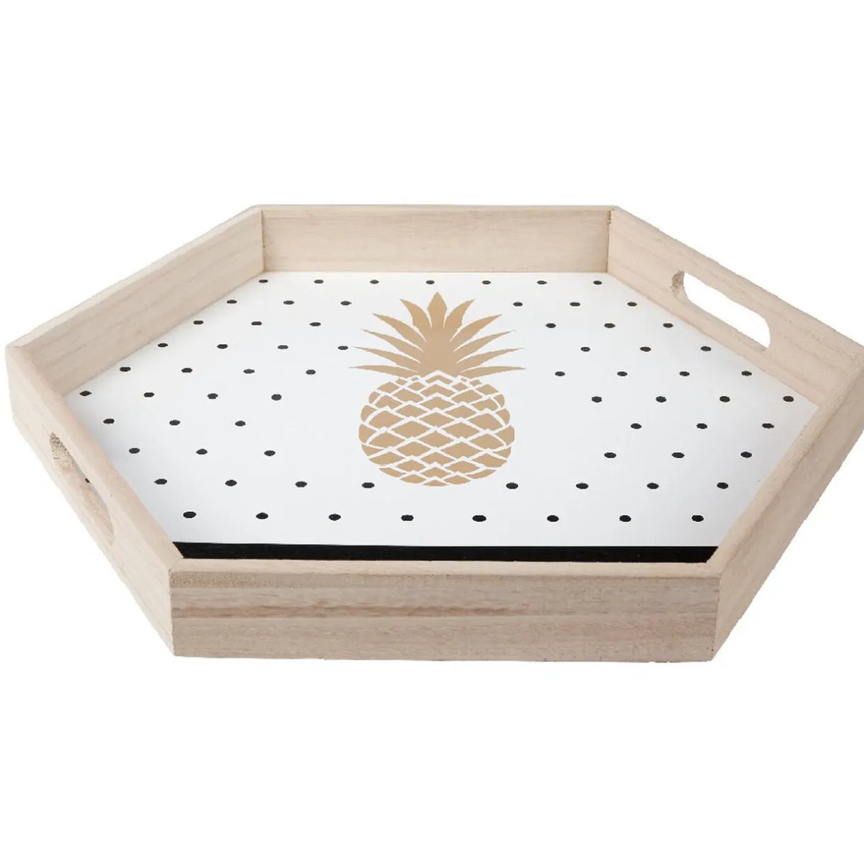 Plateau déco ananas or et pois noirs^Gifi Hot