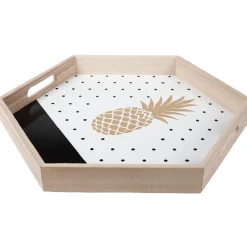 Plateau déco ananas or et pois noirs^Gifi Hot
