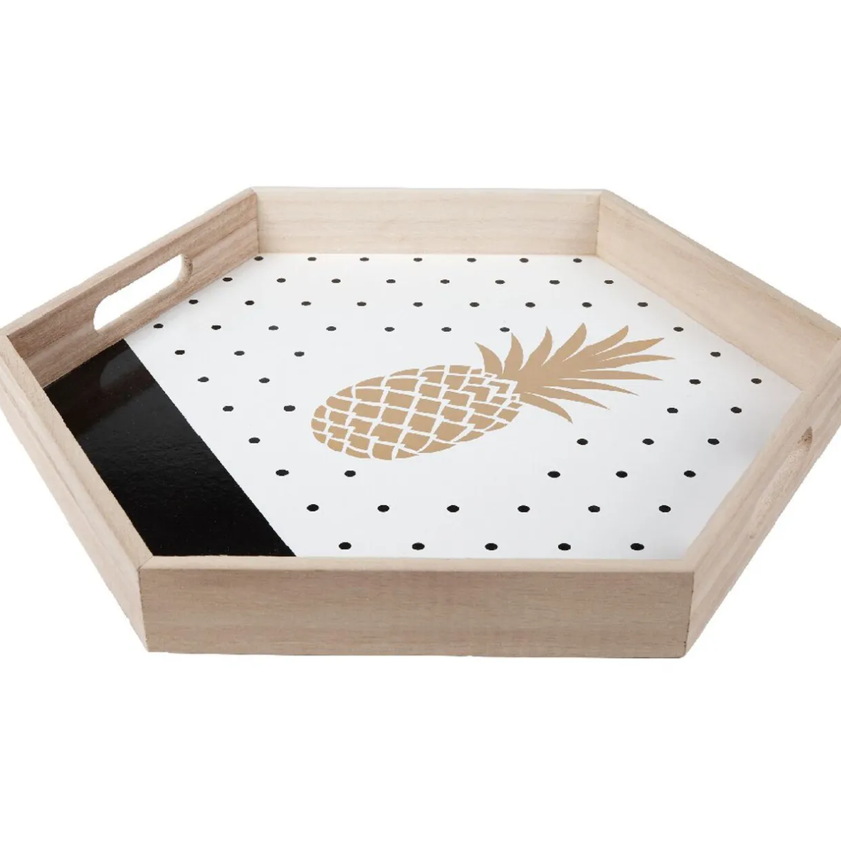 Plateau déco ananas or et pois noirs^Gifi Hot