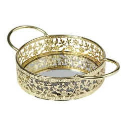 Plateau déco dorée fond en verre avec poignées^Gifi Hot