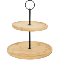 Plateau de présentation 2 niveaux en bambou et fer Ø16,5xH21,5cm^Gifi Clearance