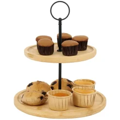 Plateau de présentation 2 niveaux en bambou et fer Ø16,5xH21,5cm^Gifi Clearance