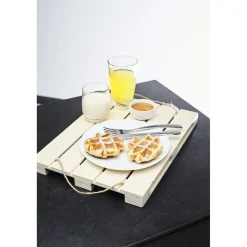 Plateau de service en bois à poser avec anses cordes^Gifi New