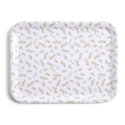 Plateau de service rectangulaire mélaminé blanc motif feuillage doré 21x28cm^Gifi Sale