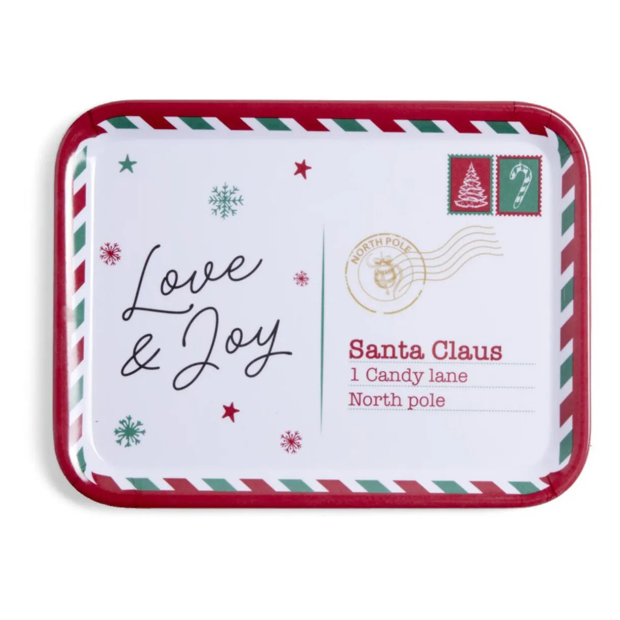 Plateau de service rectangulaire Noël mélaminé motif carte postale 19x37,5cm^Gifi Sale