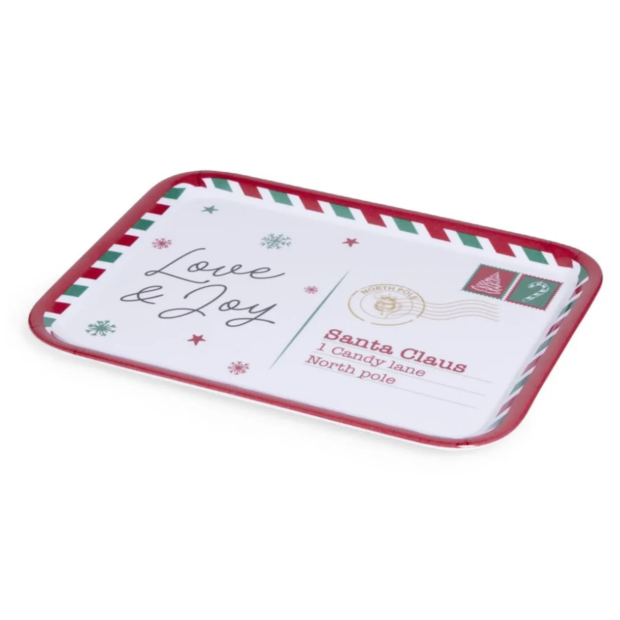 Plateau de service rectangulaire Noël mélaminé motif carte postale 19x37,5cm^Gifi Sale