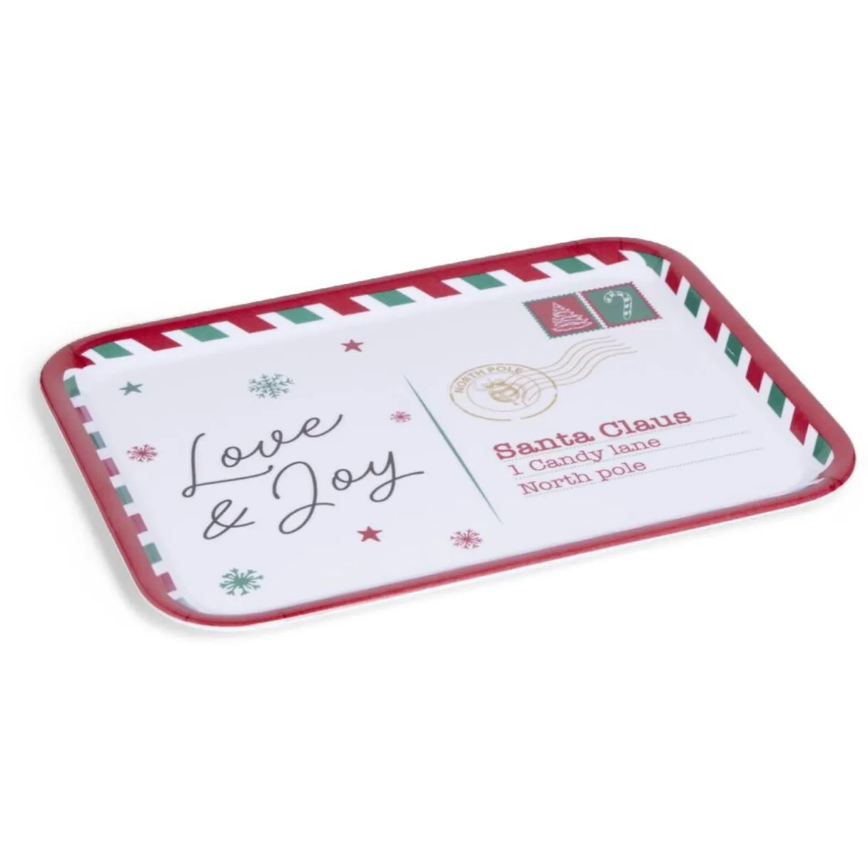 Plateau de service rectangulaire Noël mélaminé motif carte postale 19x37,5cm^Gifi Sale